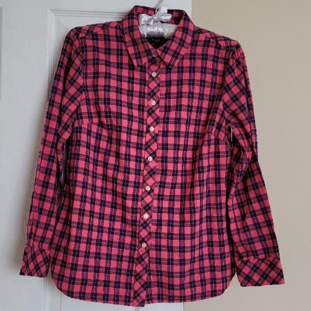 Talbots Petites Pink & Navy Plaid Flannel Shirt SP